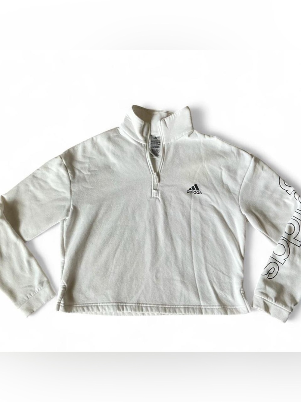 adidas White Half-Zip Turtleneck Sweatshirt with Logo Sleeve